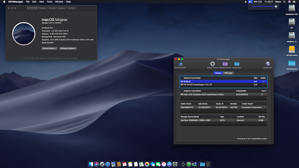 Success Hackintosh macOS Mojave 10.14.2 Build 18C54 at HP Elite Book 820 G3